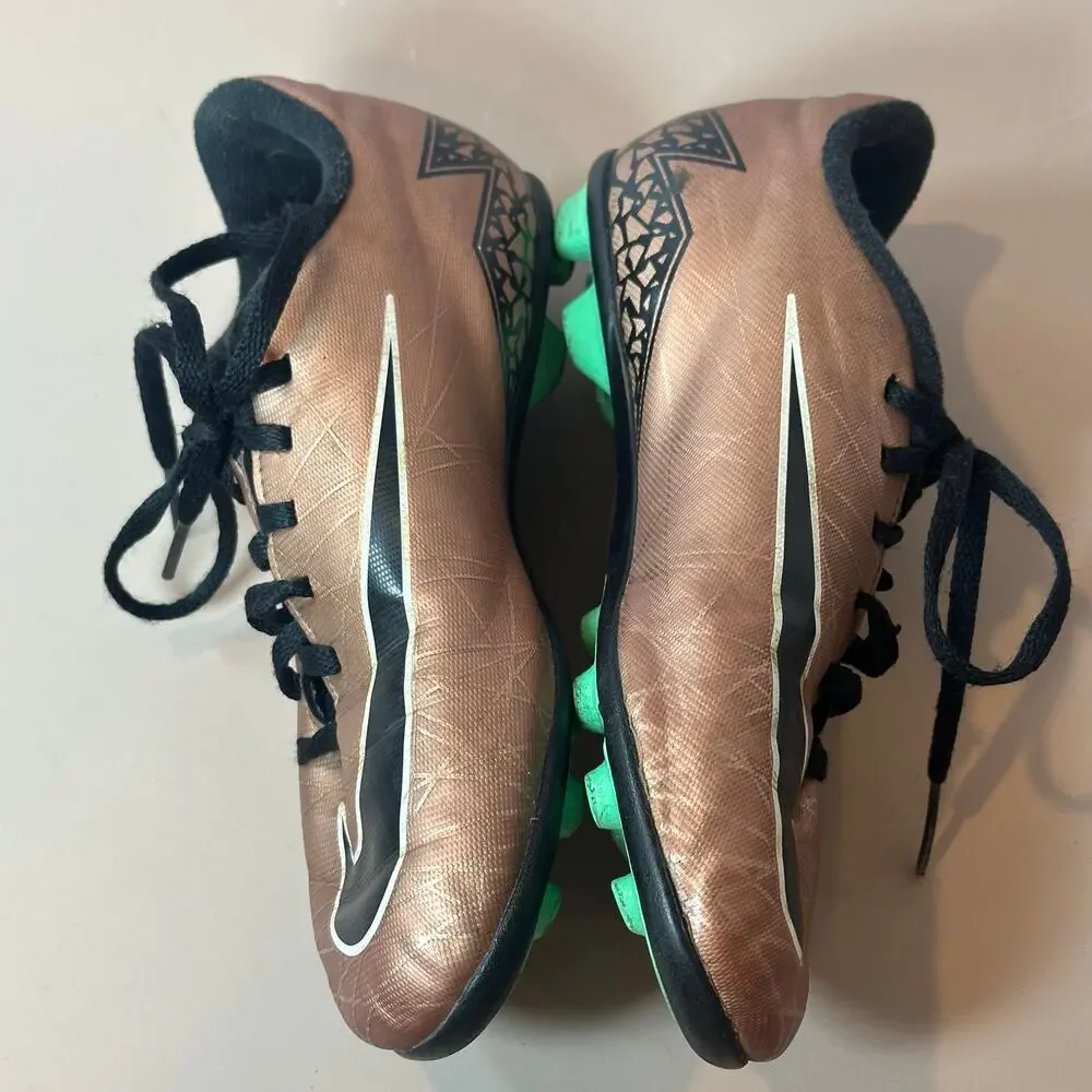 Nike Soccer Cleats Hypervenom Phade 2 FG-R GS Metallic Brown Gold Black Size 1.5